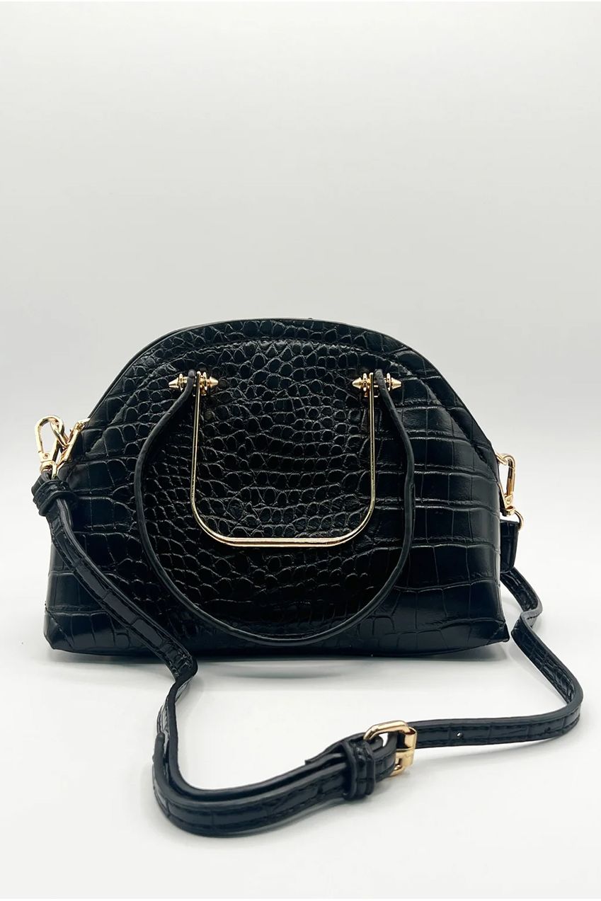 Dual Handle Croc Grab Bag In Black HB342502