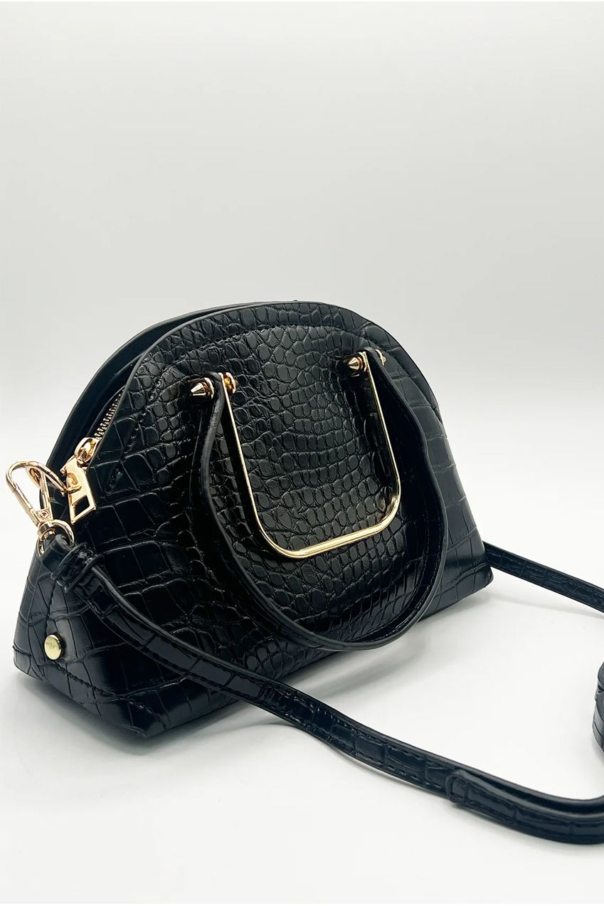Dual Handle Croc Grab Bag In Black HB342502