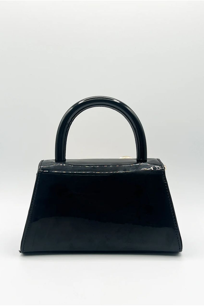 Metallic Bow Top Handle Bag In Black HB342602