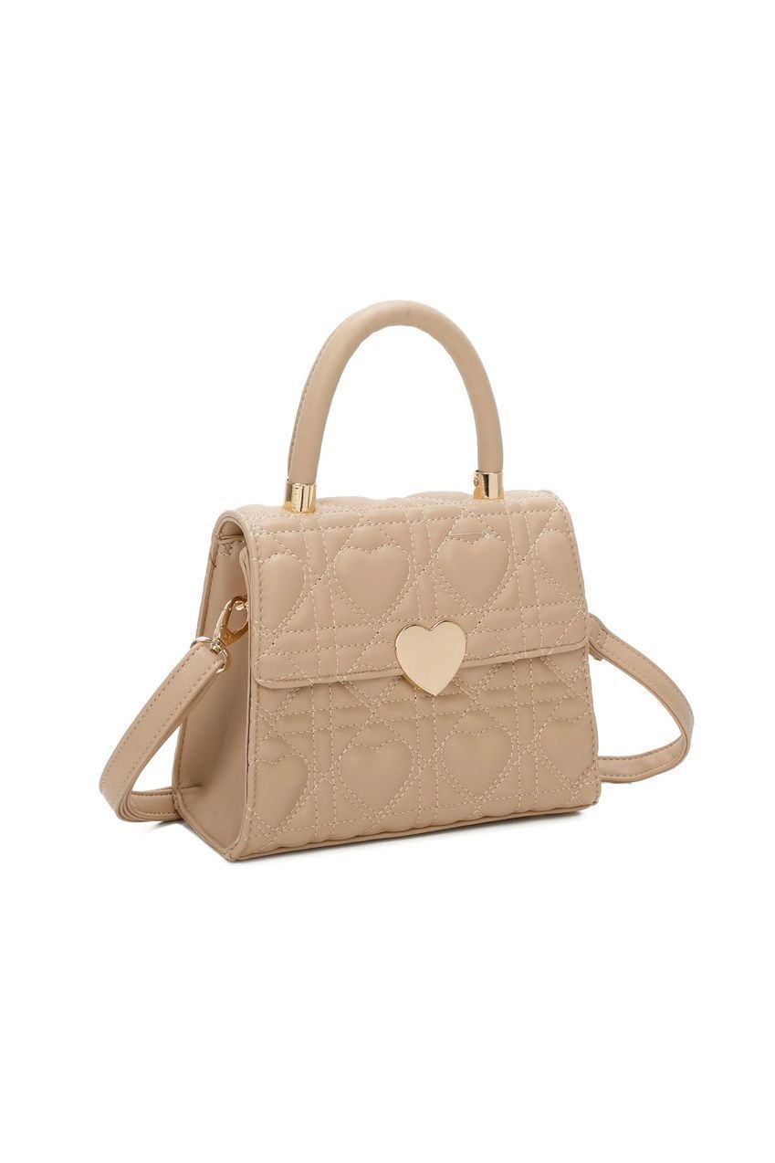 Quilted Heart Grab Bag In Beige HB343328