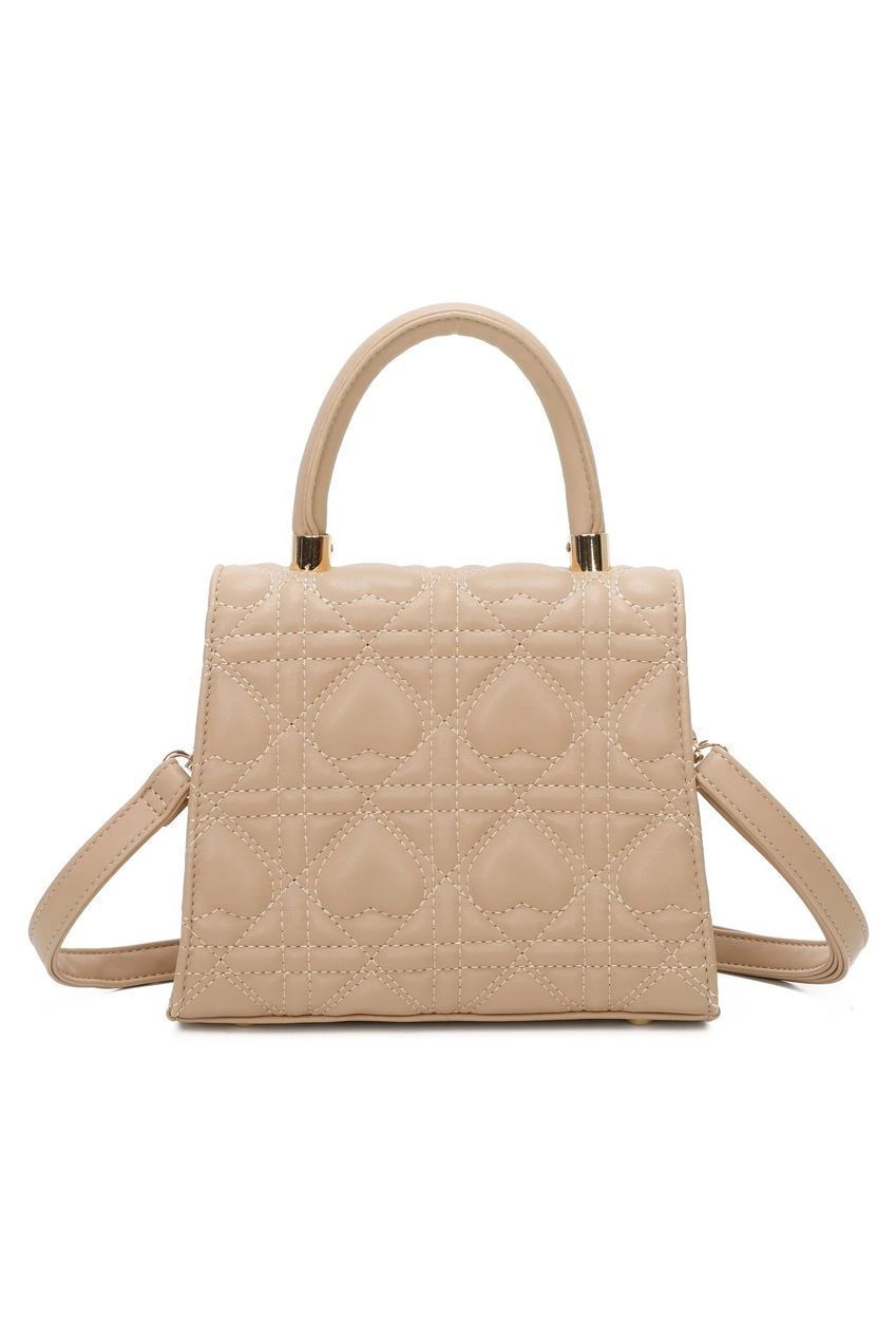 Quilted Heart Grab Bag In Beige HB343328