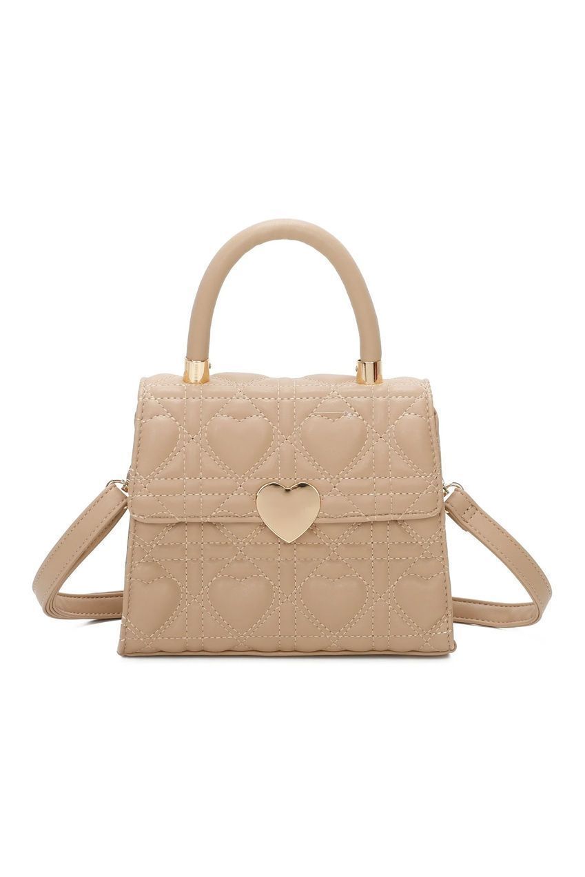 Quilted Heart Grab Bag In Beige HB343328