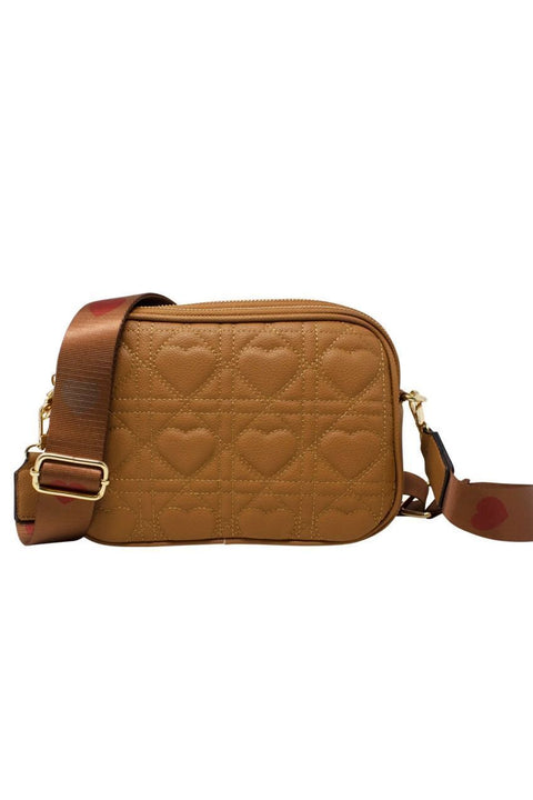 Heart Quilted Crossbody Camera Bag In Tan by SVNX