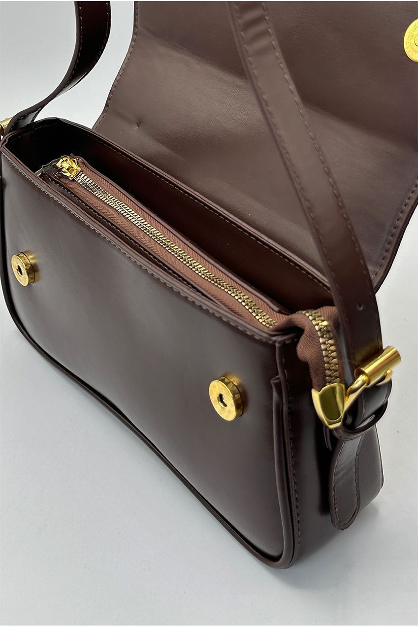 Curved Baguette Bag In Dark Brown HB344406