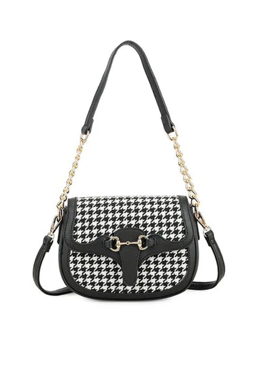 Houndstooth Shoulder Bag In Black & White HB345002
