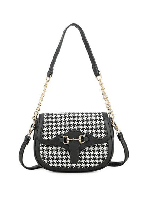 Houndstooth Shoulder Bag In Black & White by SVNX