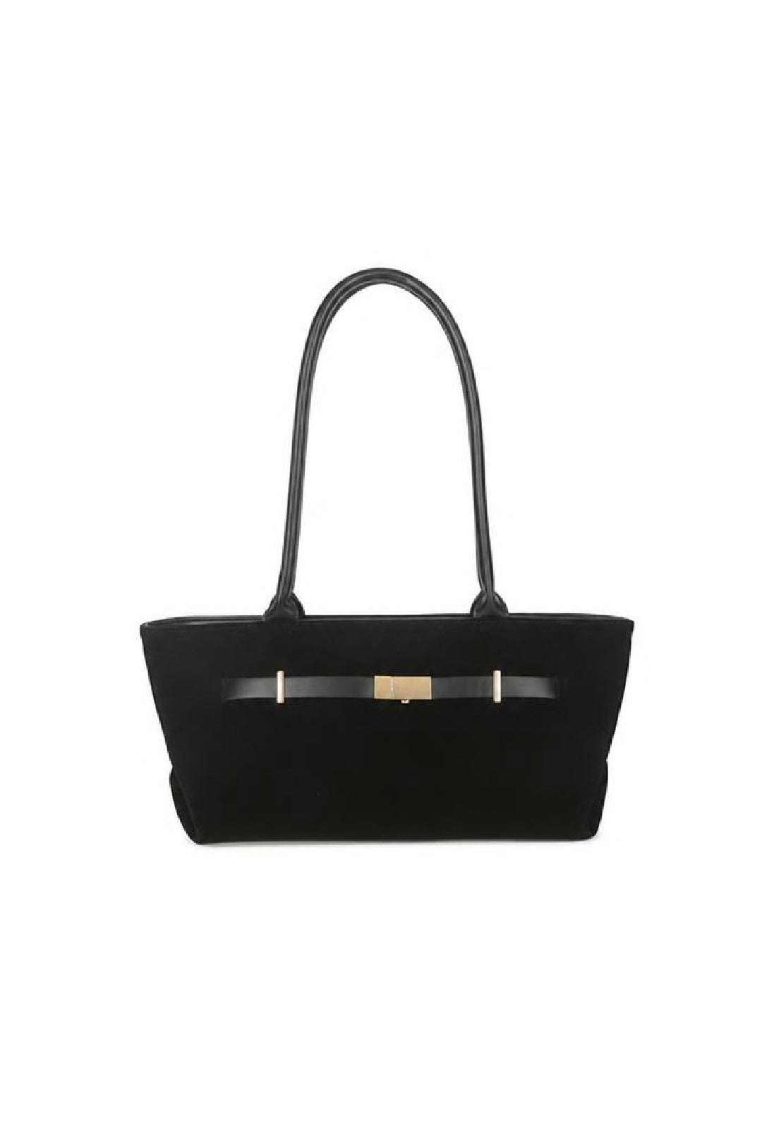 Faux Suede Top‑Handle Shoulder Bag - Black HB349002
