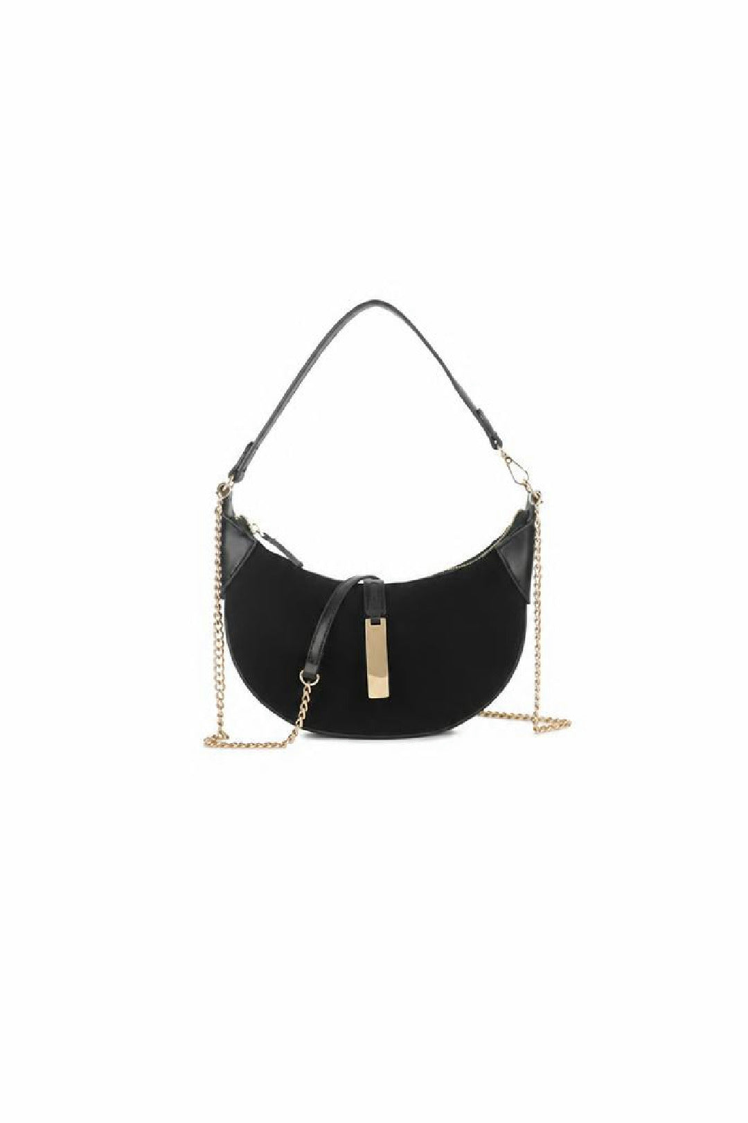 Crescent Shoulder Bag With Chain Strap - Black HB349102