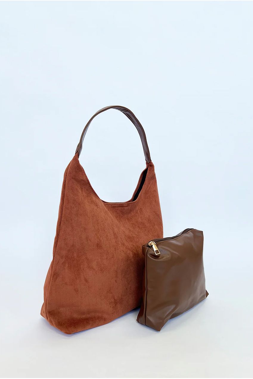 Suede Hobo Shoulder Bag In Tan HB350006