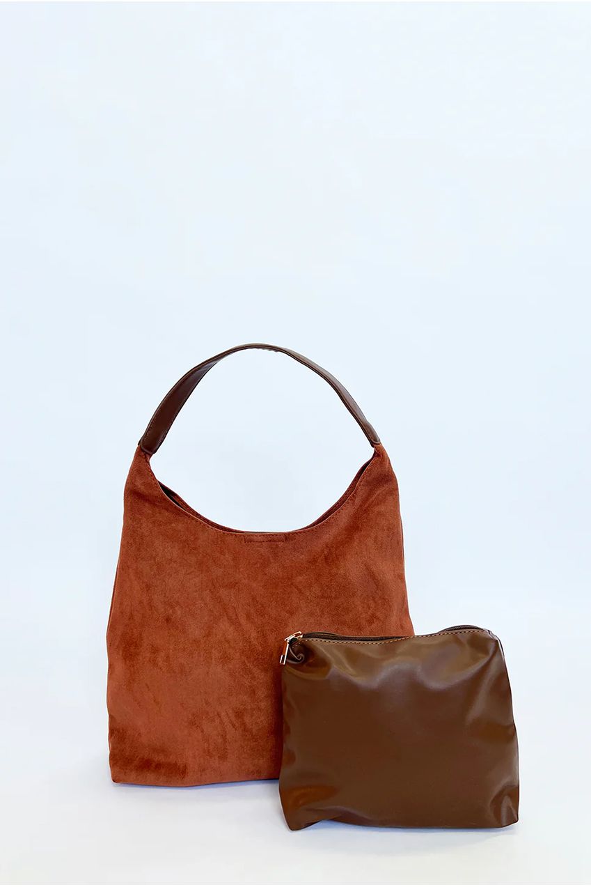 Suede Hobo Shoulder Bag In Tan HB350006