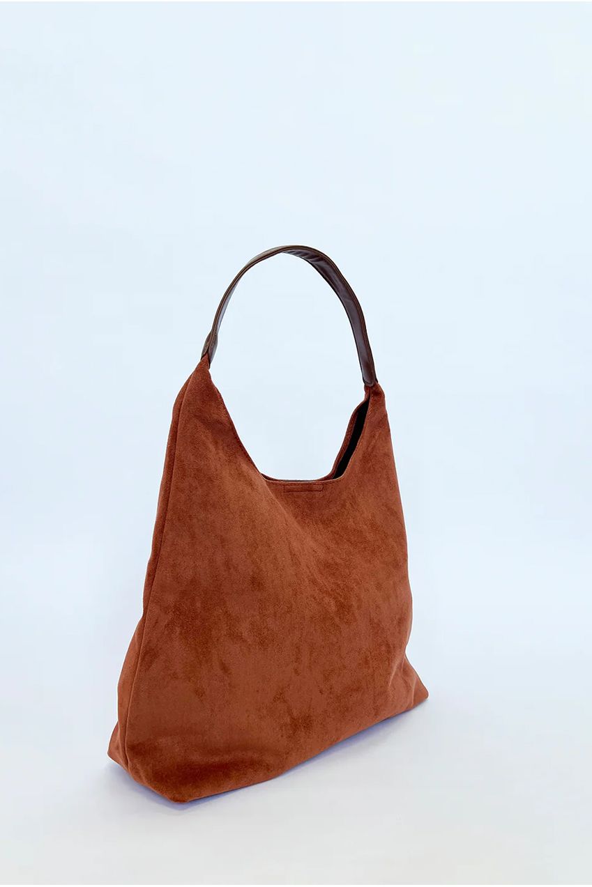 Suede Hobo Shoulder Bag In Tan HB350006
