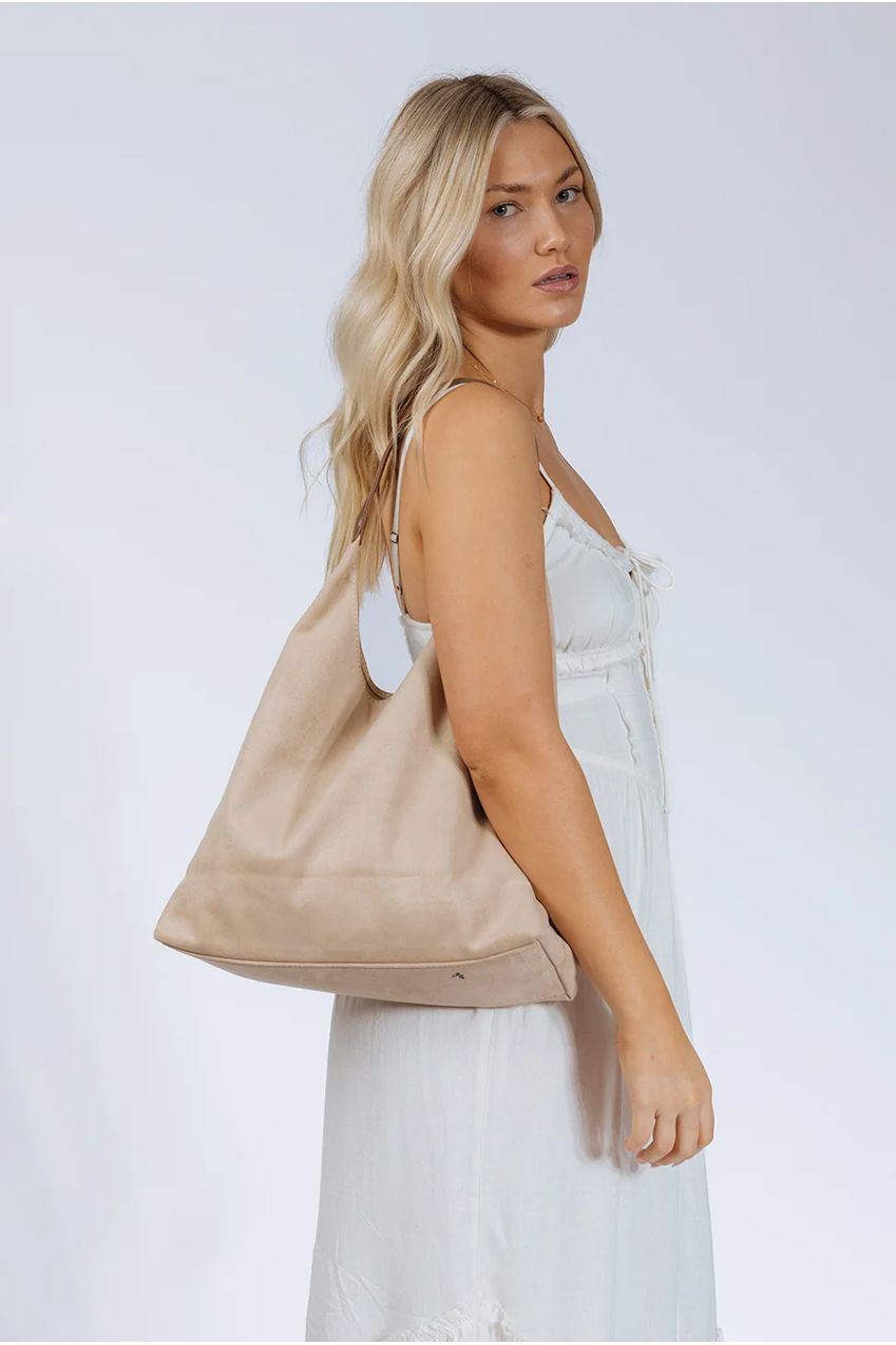 Suede Hobo Shoulder Bag In Beige HB350019