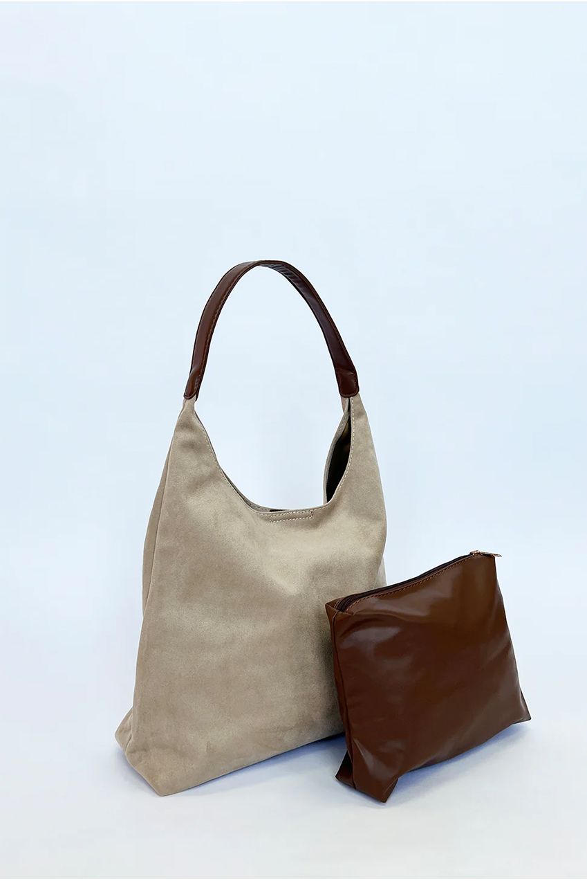 Suede Hobo Shoulder Bag In Beige HB350019