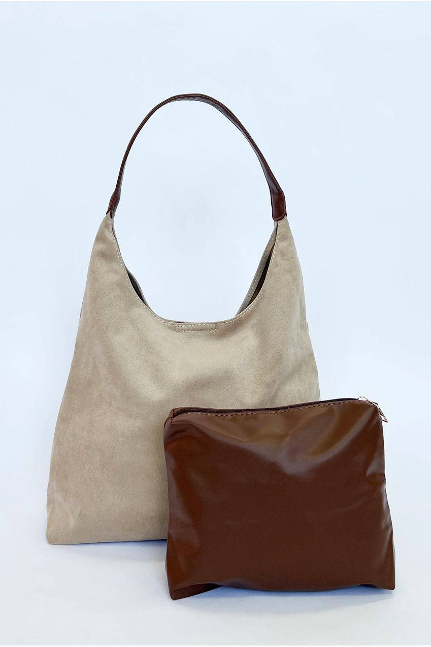 Suede Hobo Shoulder Bag In Beige HB350019