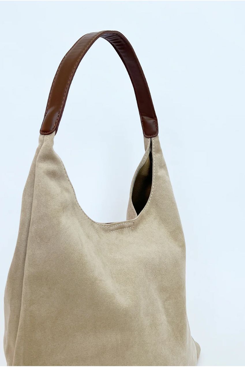 Suede Hobo Shoulder Bag In Beige HB350019