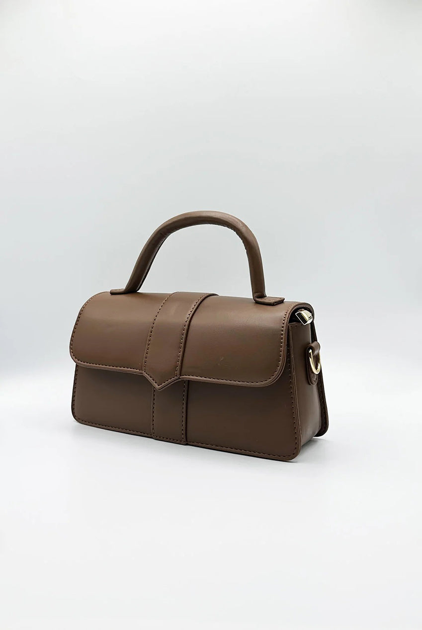 Small Crossbody Hard Top Handle Bag In Brown HB350506