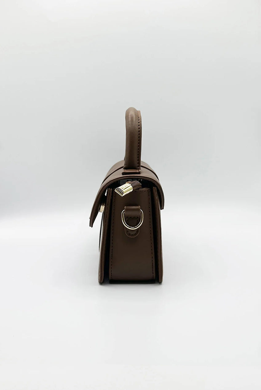 Small Crossbody Hard Top Handle Bag In Brown HB350506