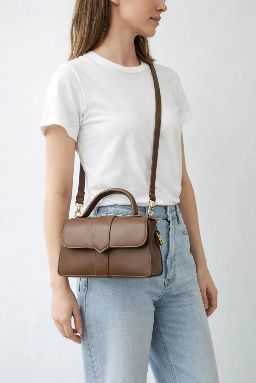 Small Crossbody Hard Top Handle Bag In Brown HB350506