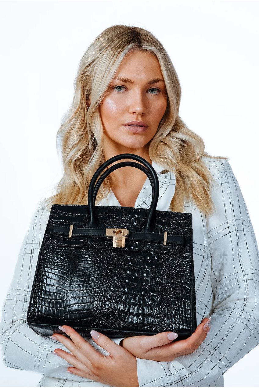 Croc Buckle Top Handle Bag In Black HB350902