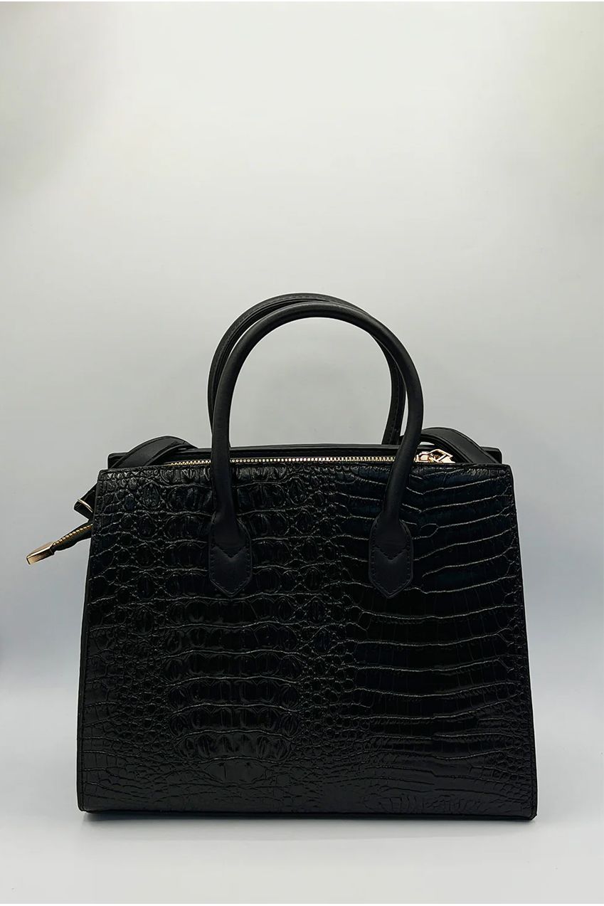 Croc Buckle Top Handle Bag In Black HB350902