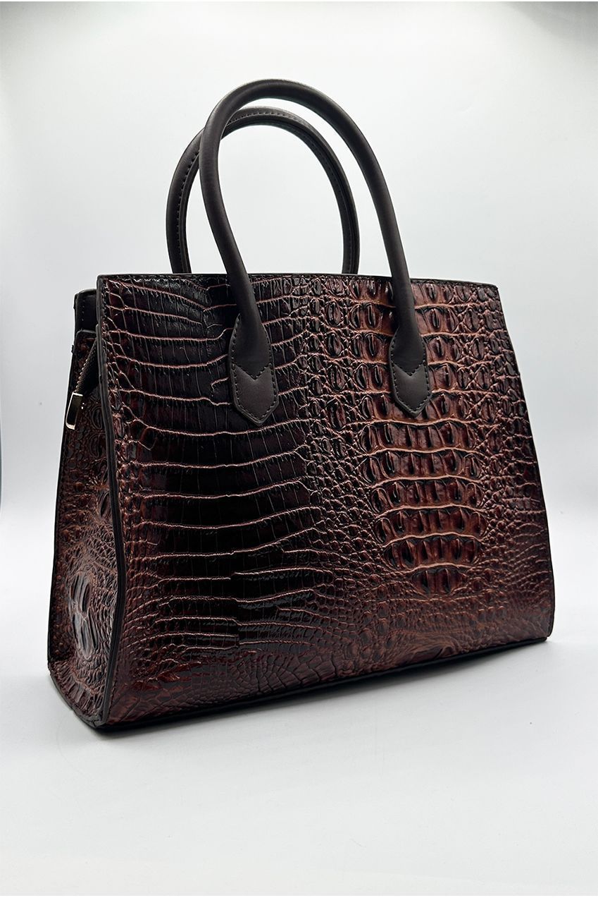 Croc Buckle Top Handle Bag In Brown HB350906
