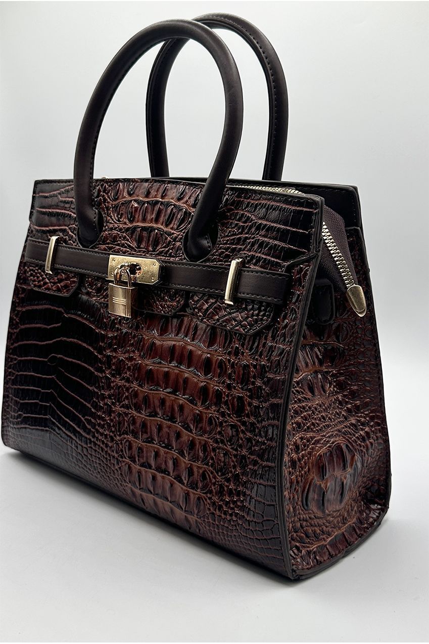 Croc Buckle Top Handle Bag In Brown HB350906