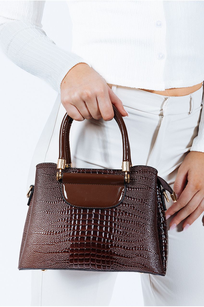 Patent Croc Top Handle Bag In Brown HB351306