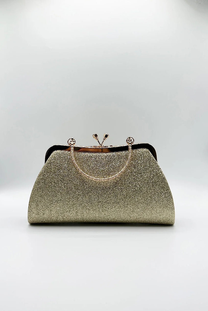 Glitter Metallic Fibre Clutch Bag In Gold HB360024
