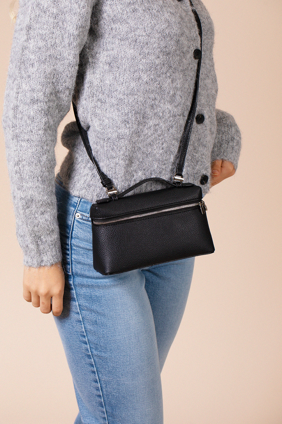 Faux Leather Crossbody Satchel In Black HB360402