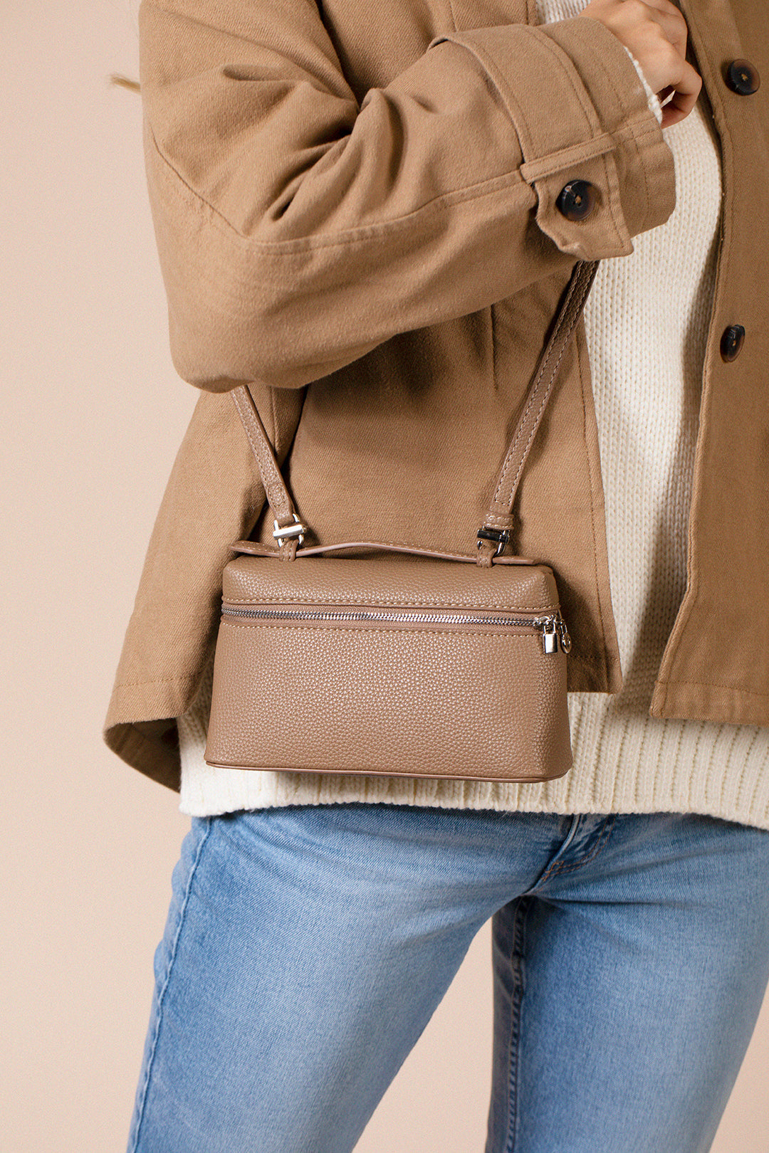 Faux Leather Crossbody Satchel In Beige HB360428