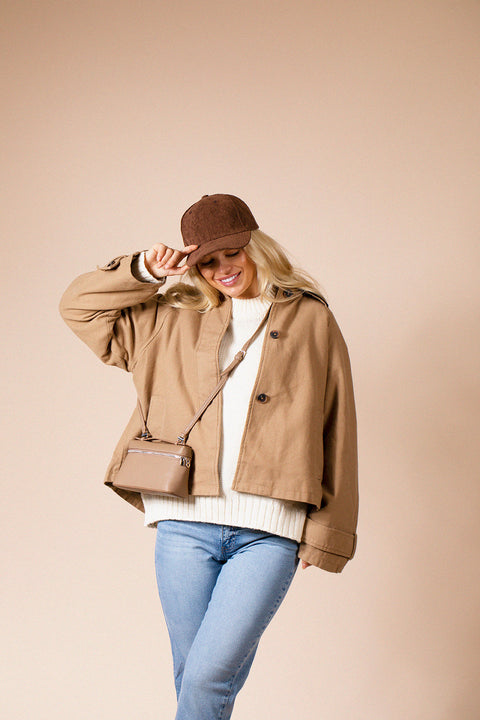 Faux Leather Crossbody Satchel In Beige by SVNX