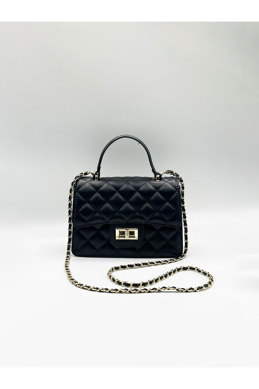 Quilted Top Handle Bag In Black HB360802