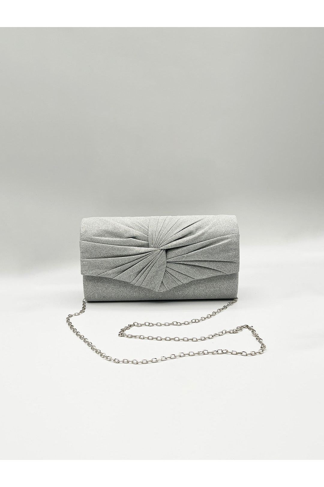 Ruched Bow Clutch Bag In Silver HB361421