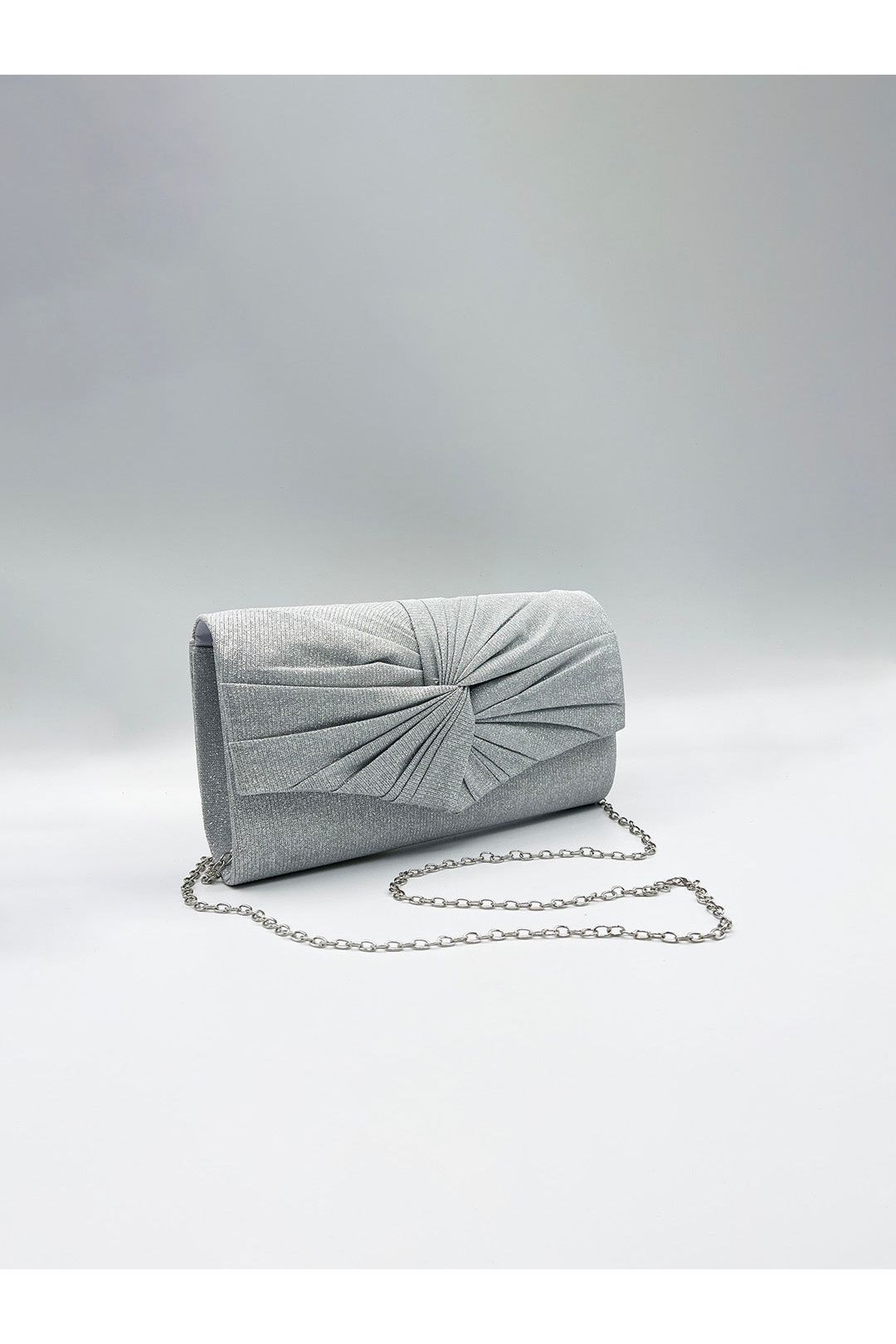 Ruched Bow Clutch Bag In Silver HB361421