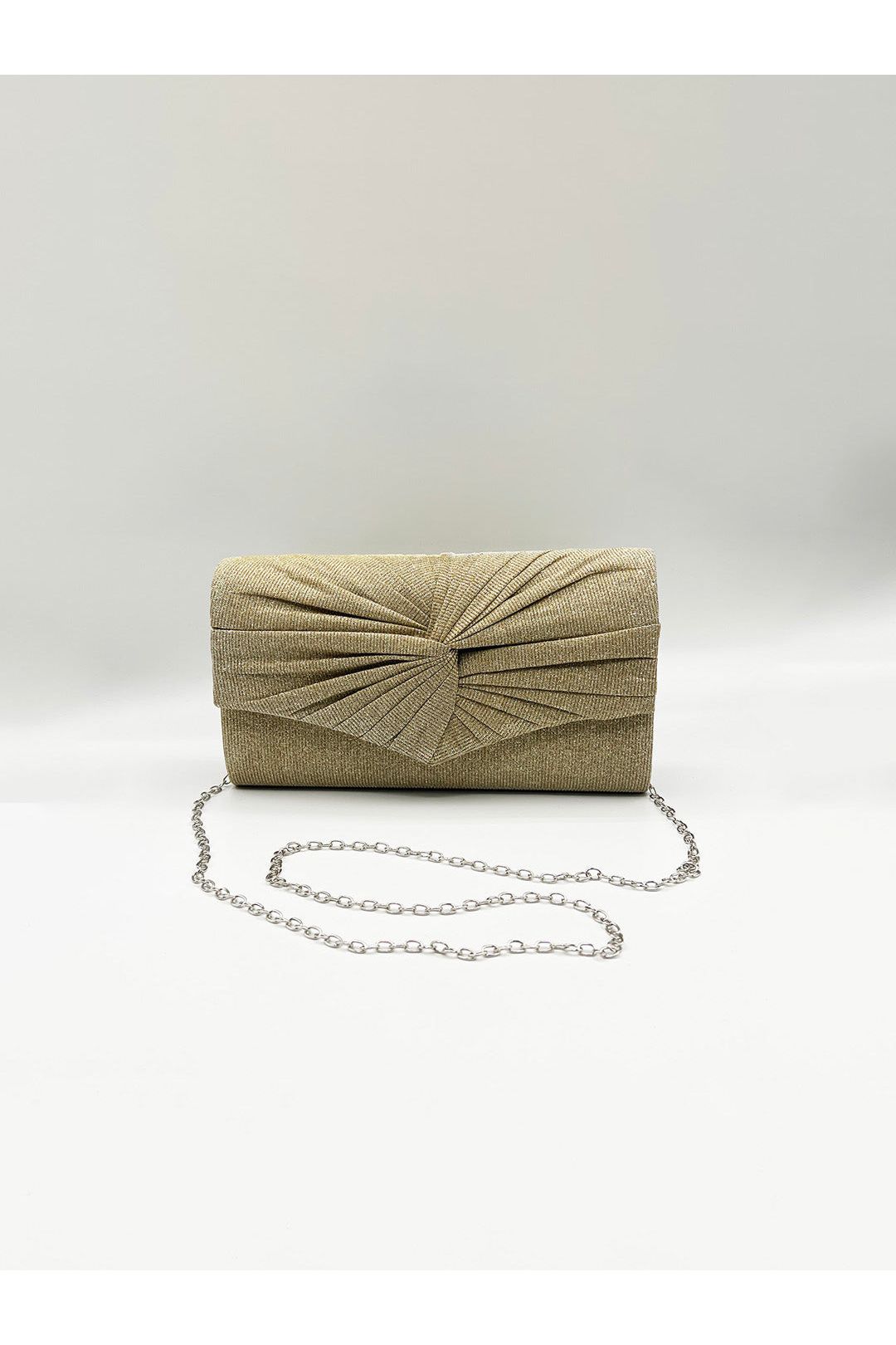 Ruched Bow Clutch Bag In Gold HB361424
