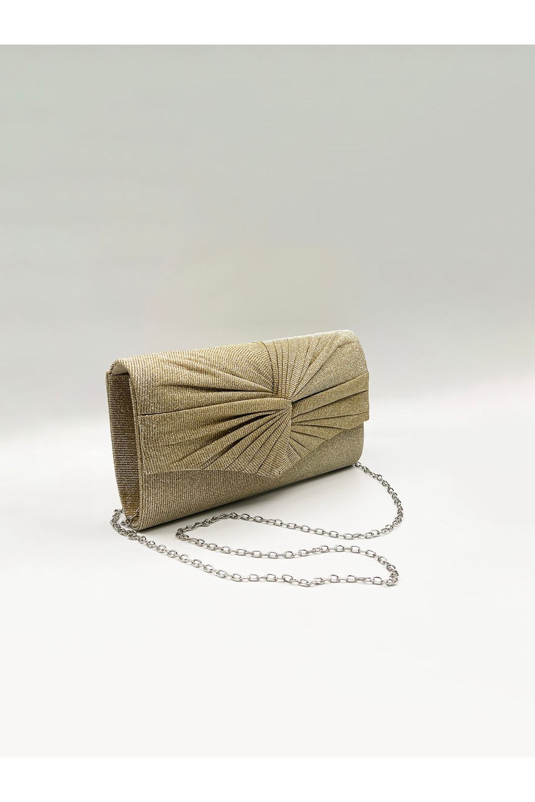 Ruched Bow Clutch Bag In Gold HB361424