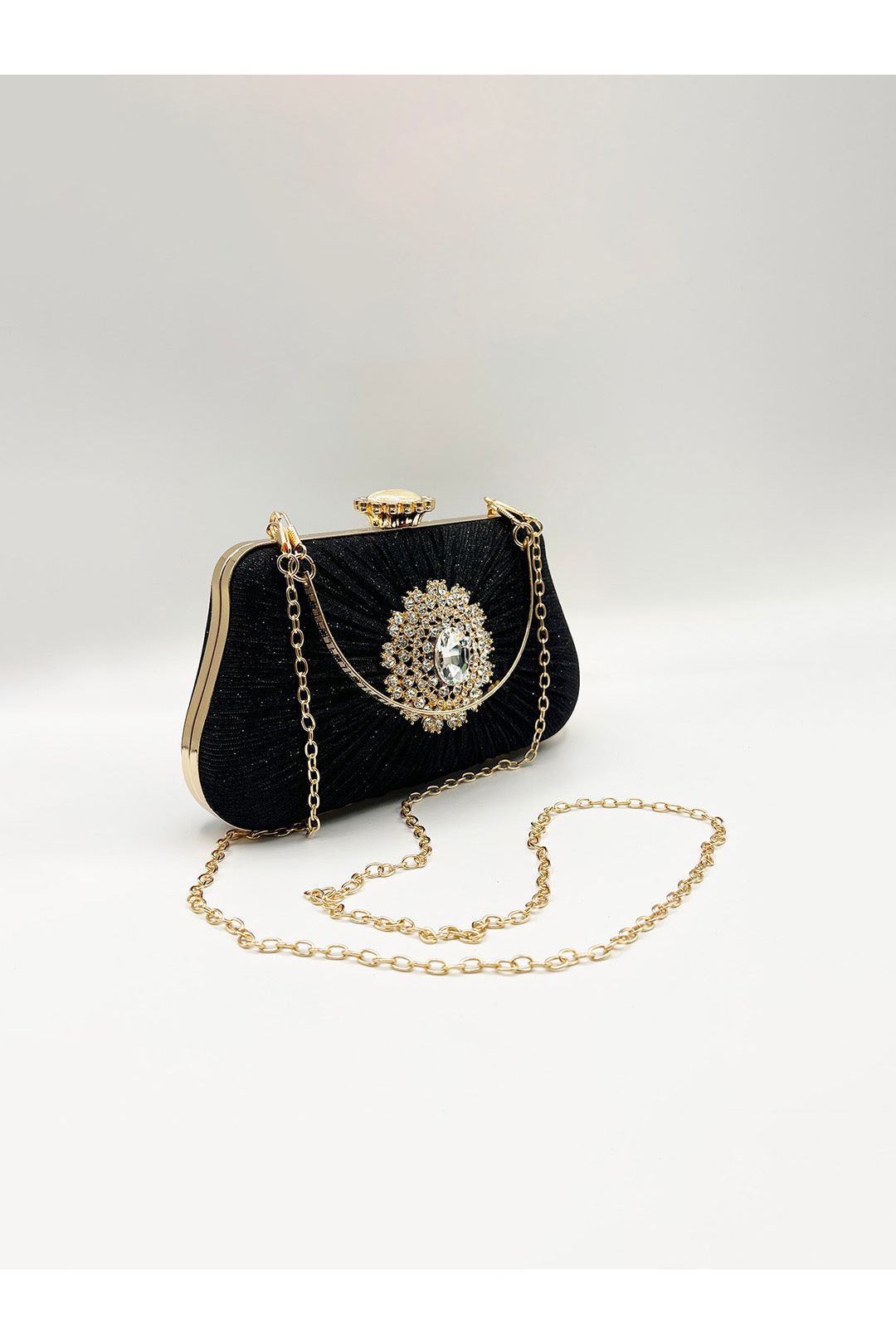 Ruched Jewel Clutch Bag In Black HB361502