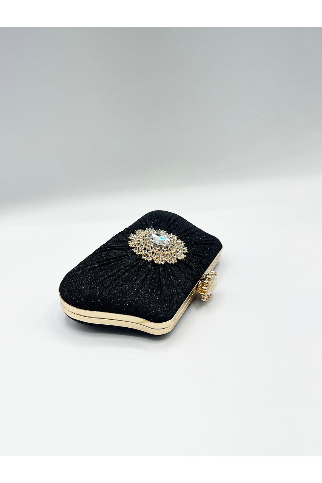Ruched Jewel Clutch Bag In Black HB361502