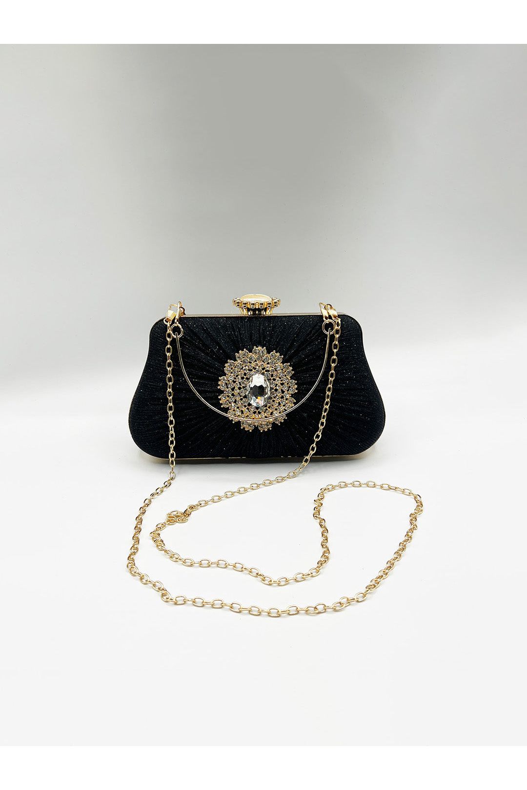 Ruched Jewel Clutch Bag In Black HB361502