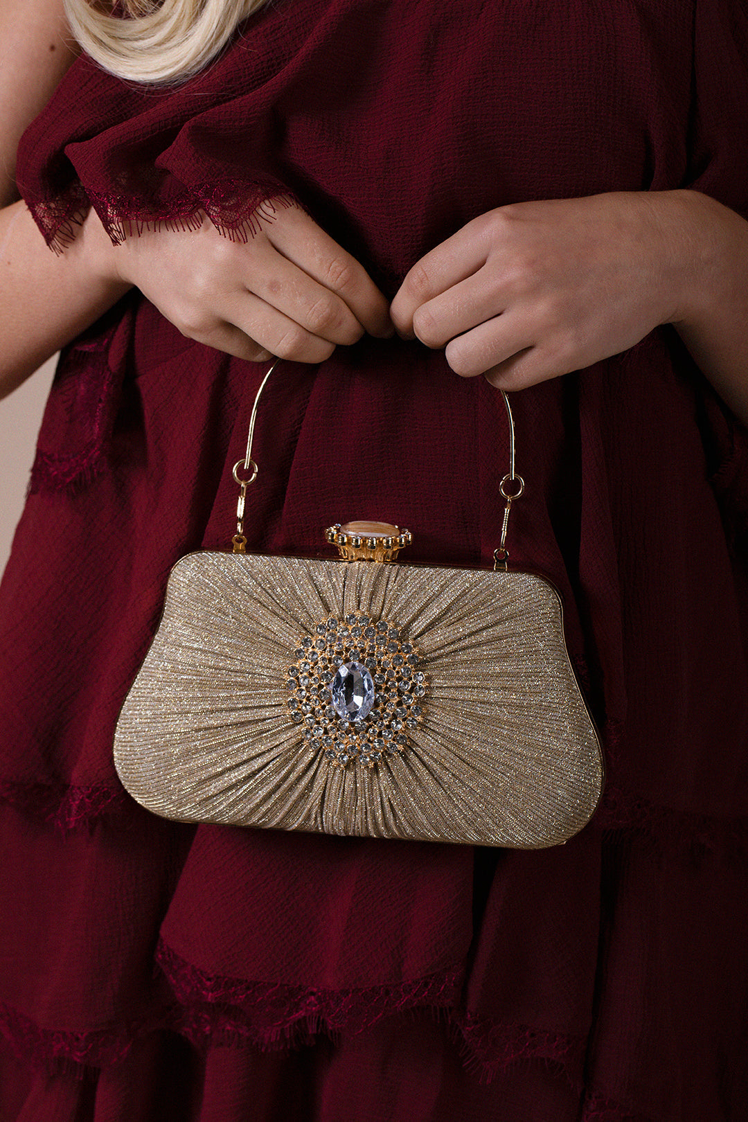 Ruched Jewel Clutch Bag In Gold HB361524