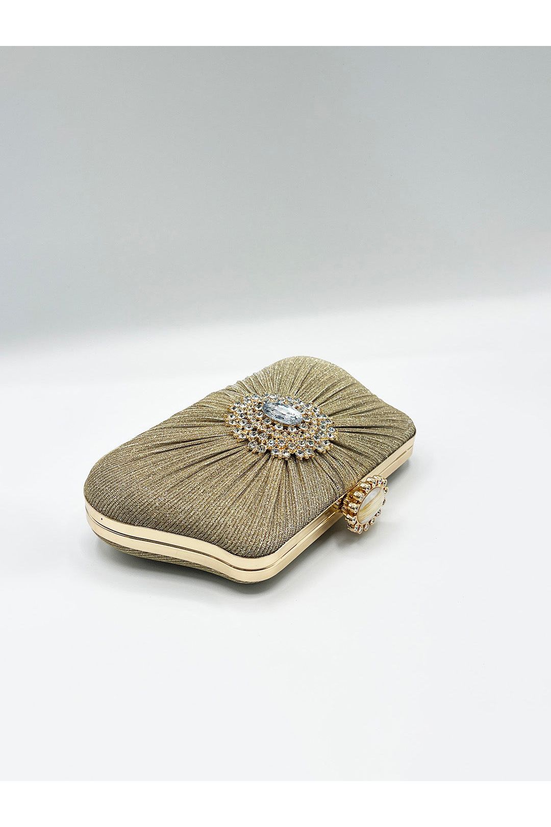 Ruched Jewel Clutch Bag In Gold HB361524
