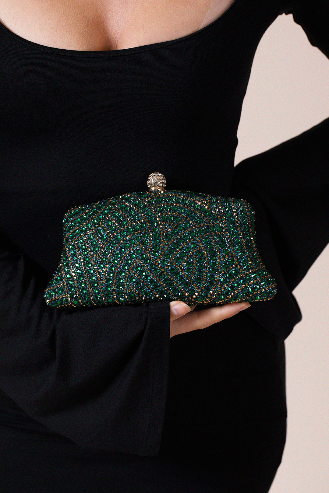 Embellished Clutch Bag In Green HB361617