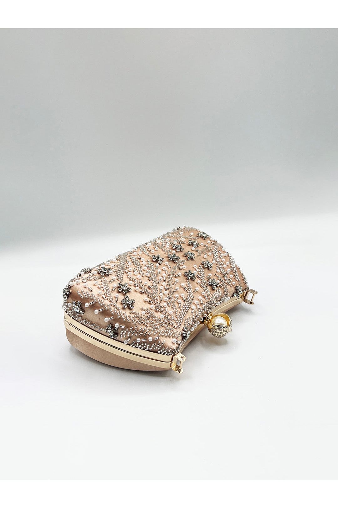 Floral Beaded Clutch Bag In Champagne HB361808