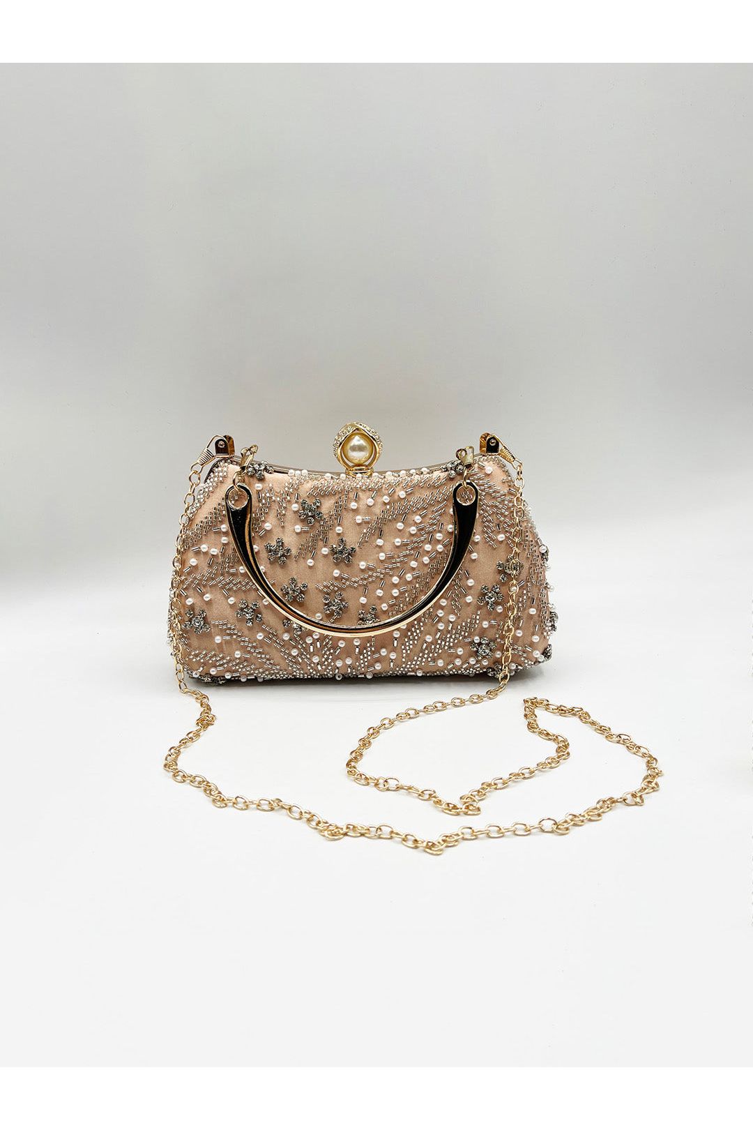 Floral Beaded Clutch Bag In Champagne HB361808