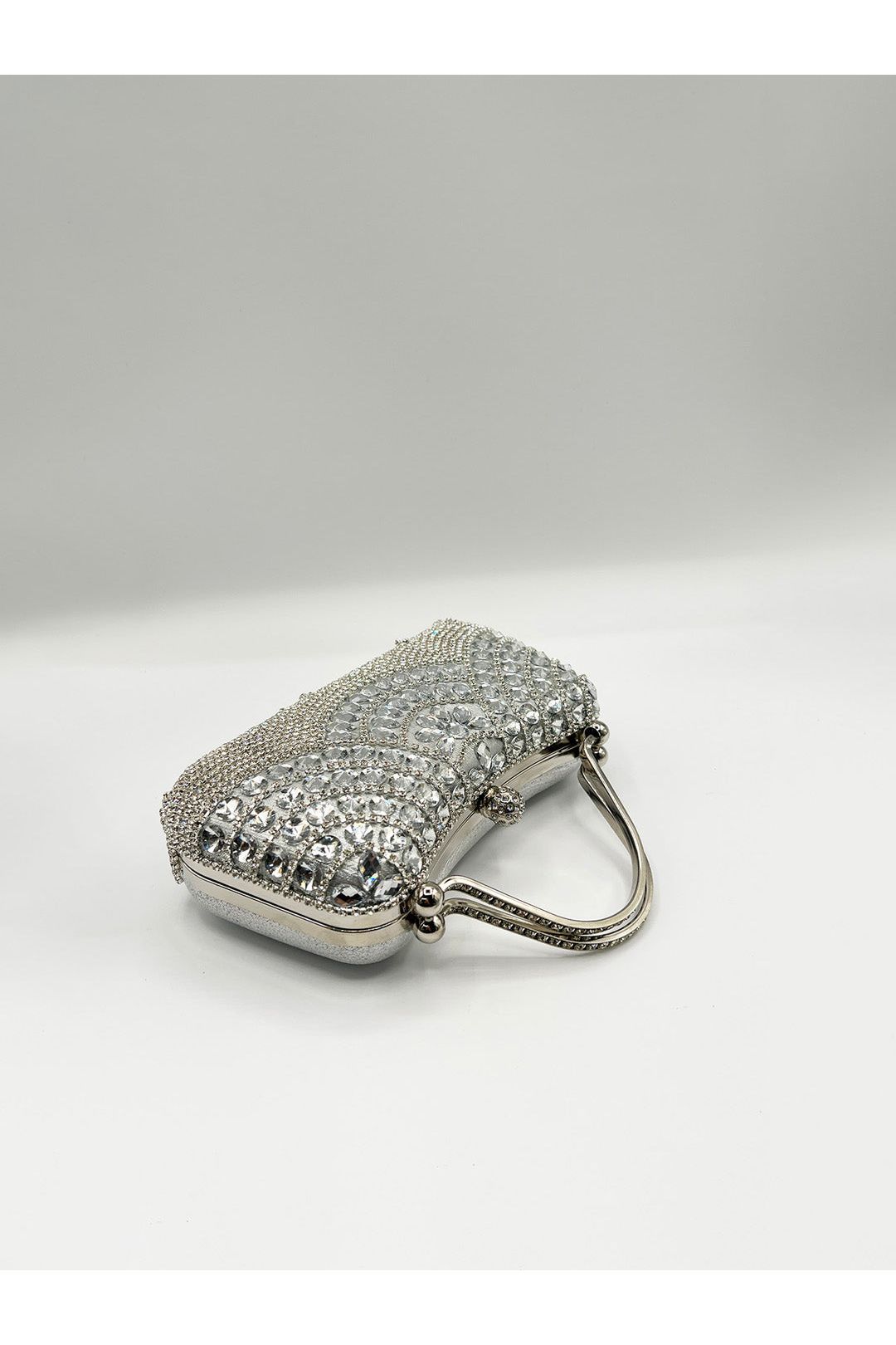 Embellished Fringe Clutch Bag In Silver HB362021