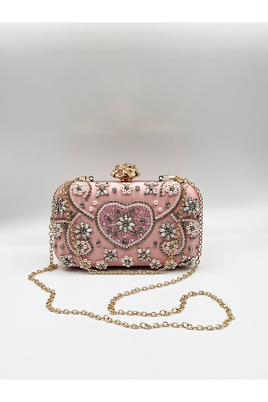 Embellished Heart Clutch Bag In Pink HB362109