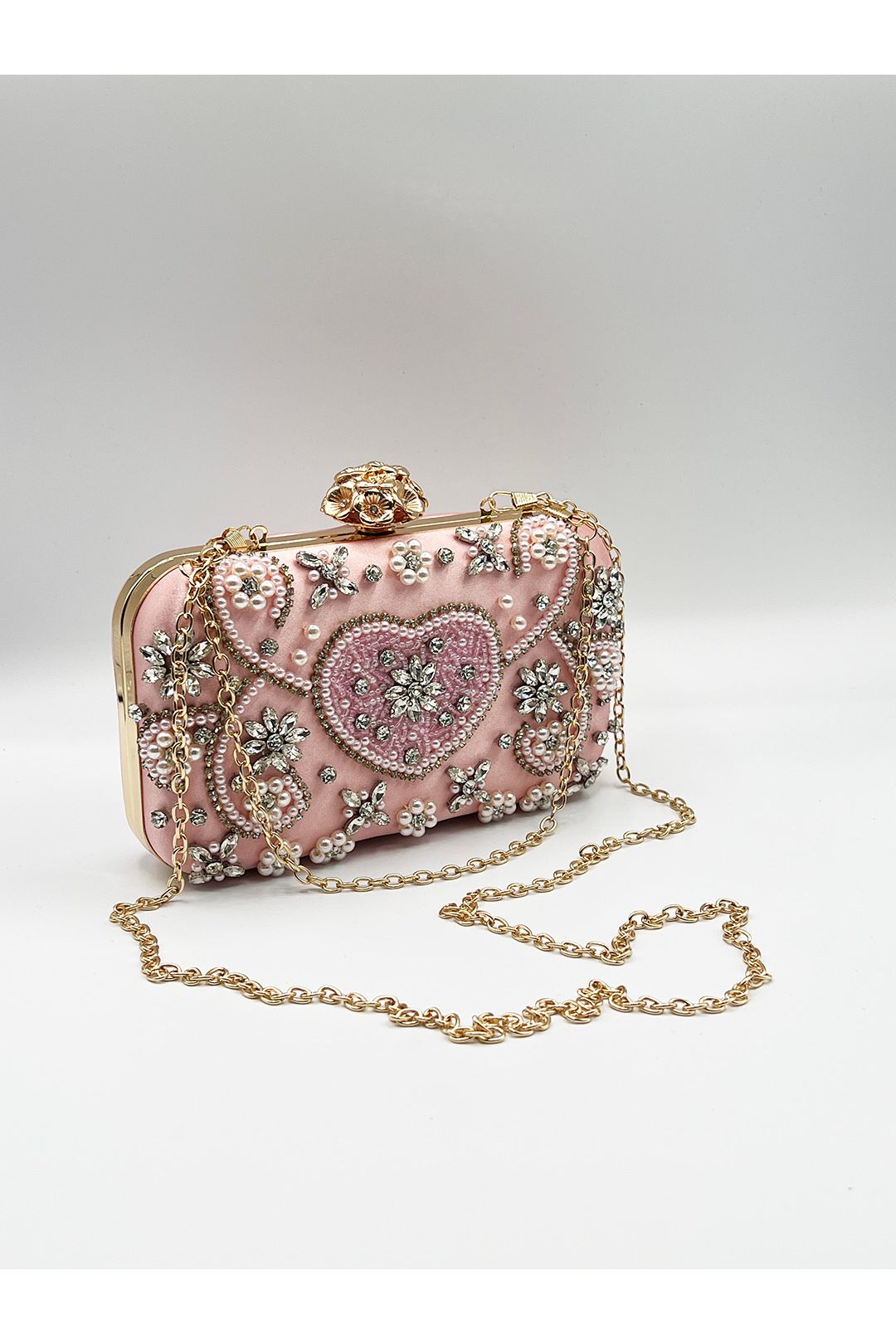 Embellished Heart Clutch Bag In Pink HB362109