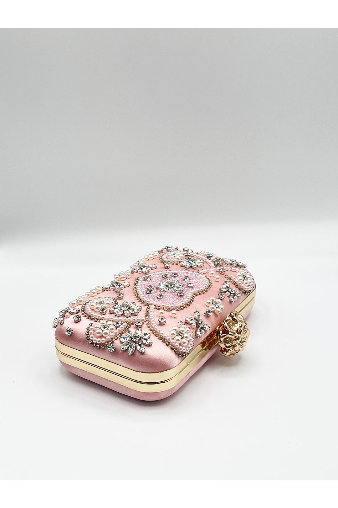 Embellished Heart Clutch Bag In Pink HB362109