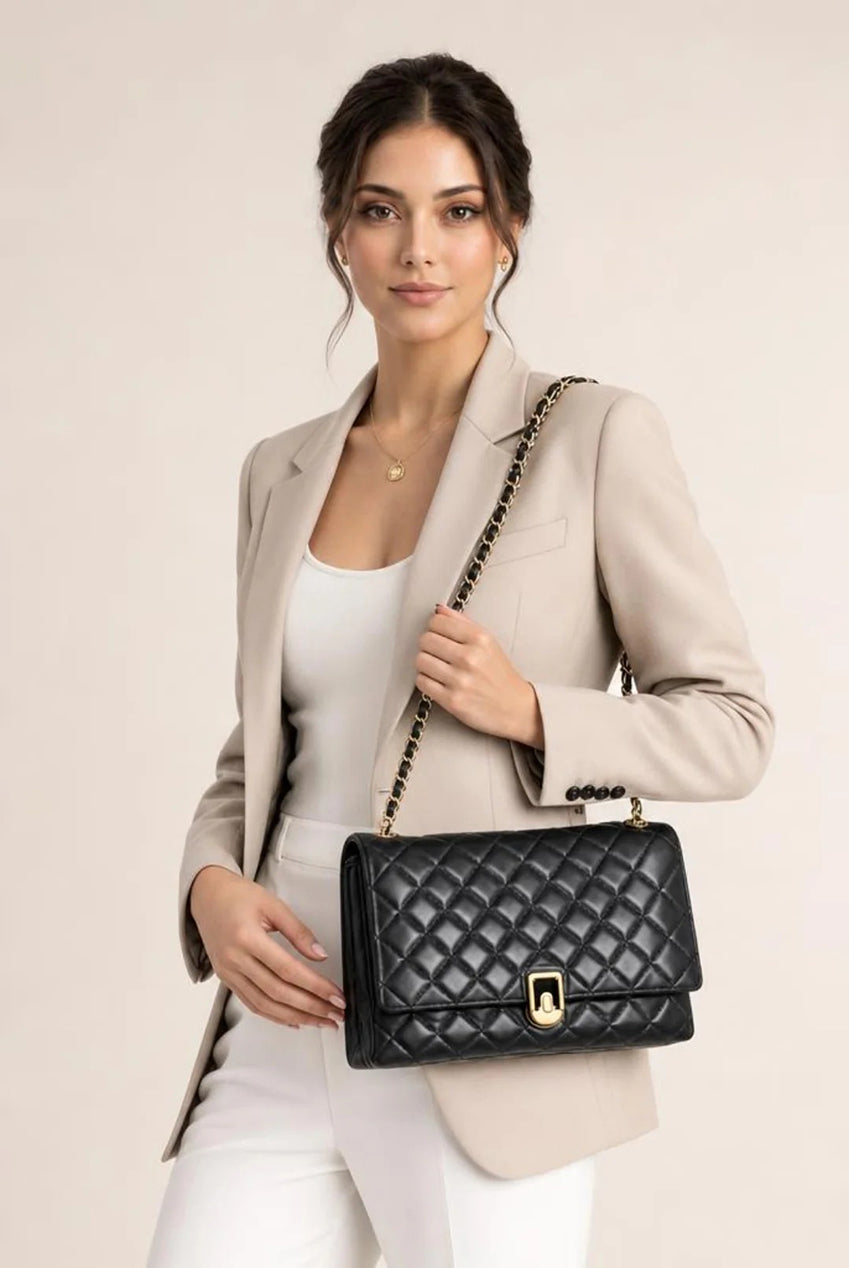 Luxury Quilted Shoulder Handbag With Chain Strap In Black HB364502
