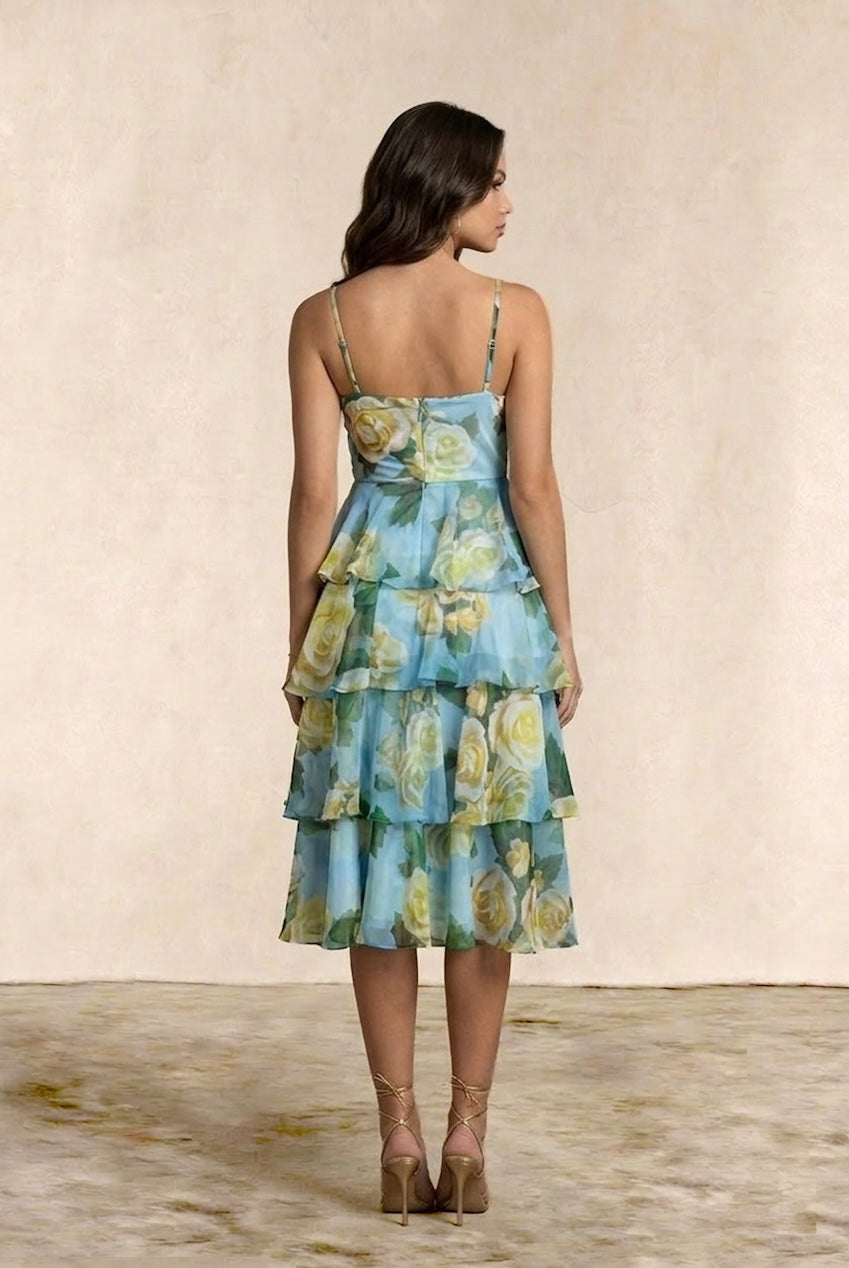 Sleeveless Floral Print Midi Dress In Blue IM80957BL